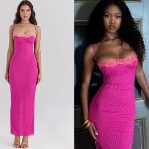 HOUSE OF CB 'Aiza' Raspberry Lace Trimmed Maxi Dress NWOT